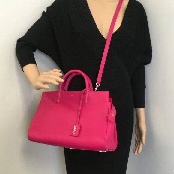 SAINT LAURENT  Grained Calfskin Small Cabas Rive Gauche - Fuschia - Picture 14 of 15